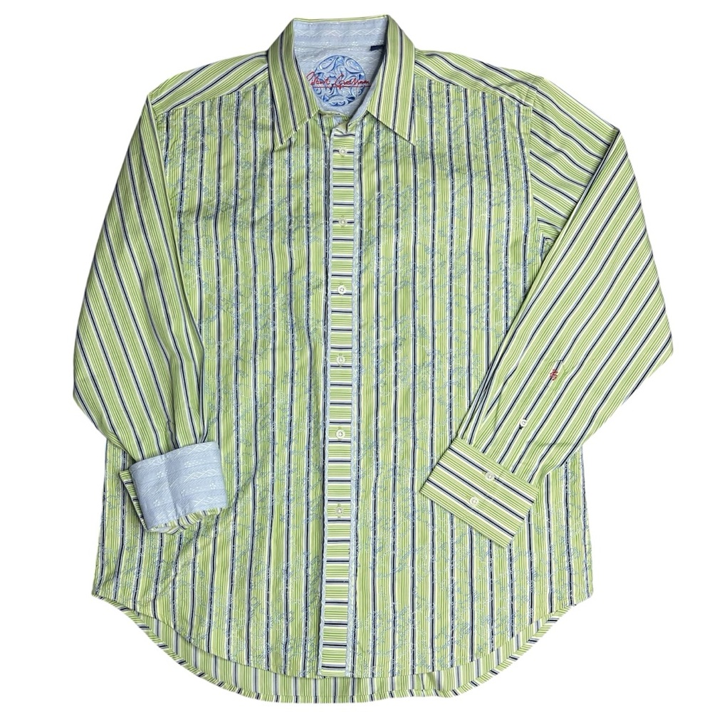 Robert Graham Green Embroidered Contrast Cuff Size XL